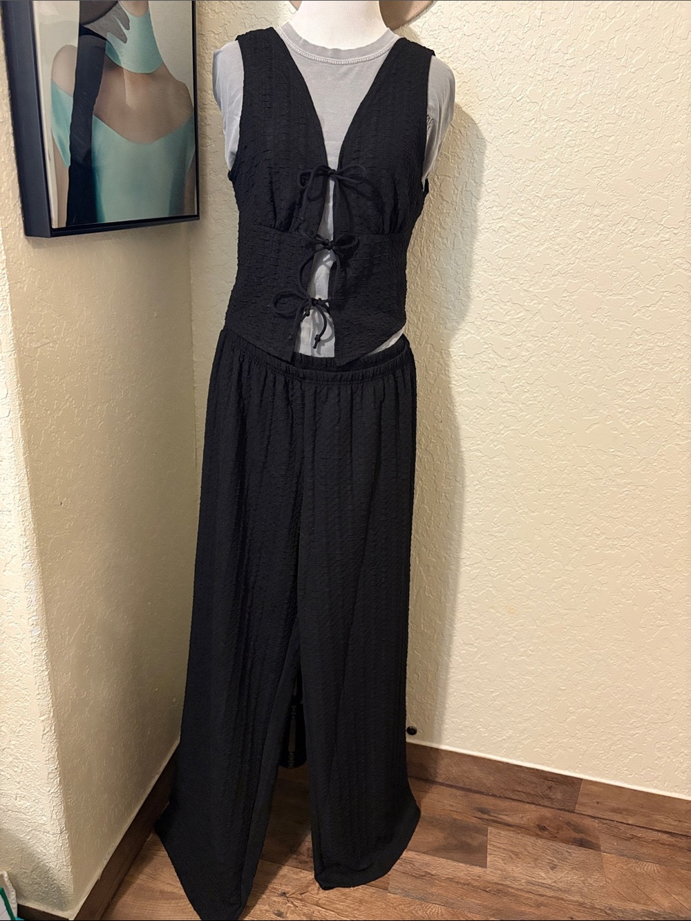 Black Tie-Front Wide Leg set